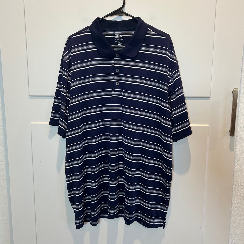 Adidas Golf Polo Shirt Men's‎ XL Navy Blue White Stripe Short Sleeve Performance
